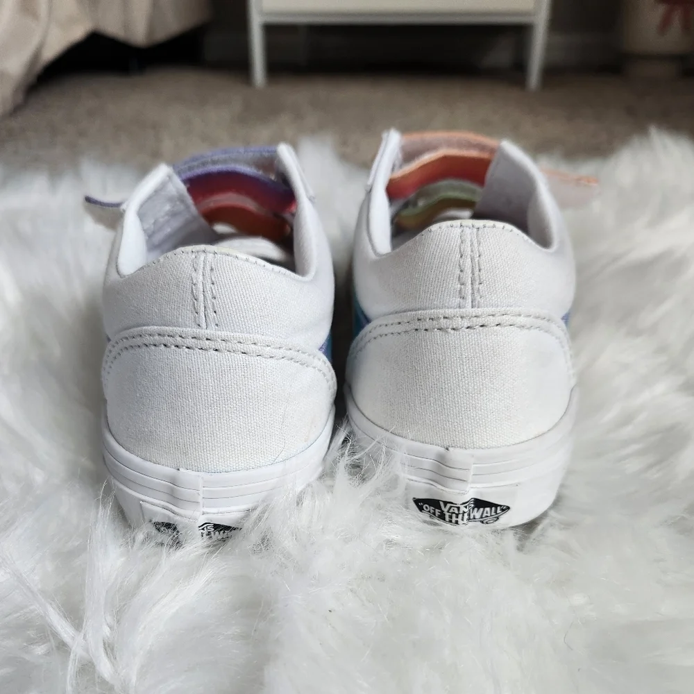 Vans Kids White Sneakers with Rainbow Straps